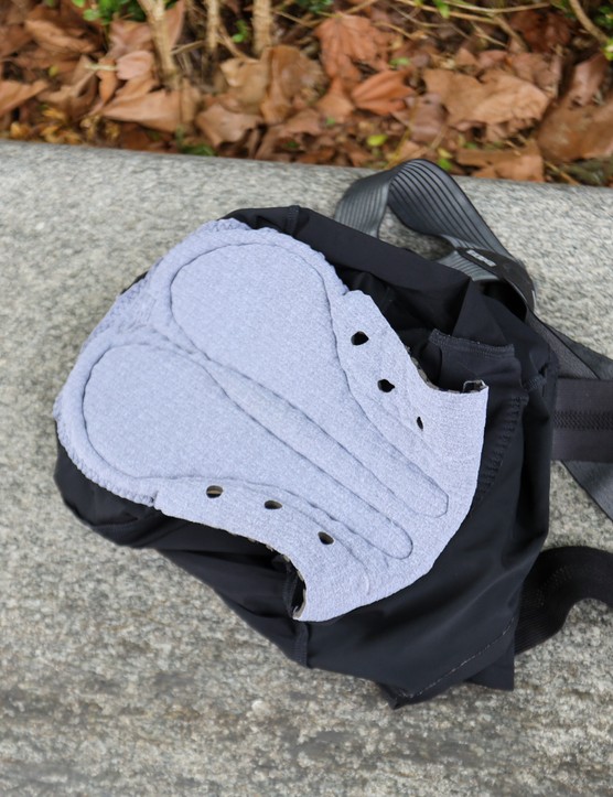 Assos Equipe RSR S9 Targa bib short chamois pad on a rocky surface