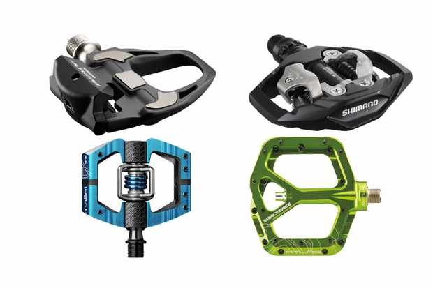 Collage of 4 bicycle pedals