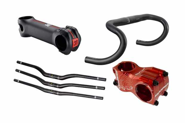 Collage of road bike and mountain bike stems and handlebars