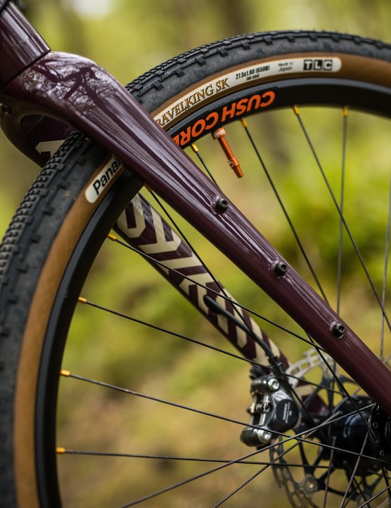 The carbon fork has mounts for bags.